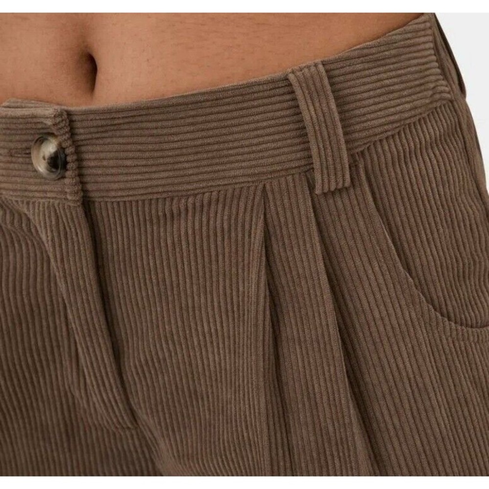 Women's Halara Pleated Corduroy Pants Size Medium Cocoa Brown Stretch Waist - Picture 4 of 9